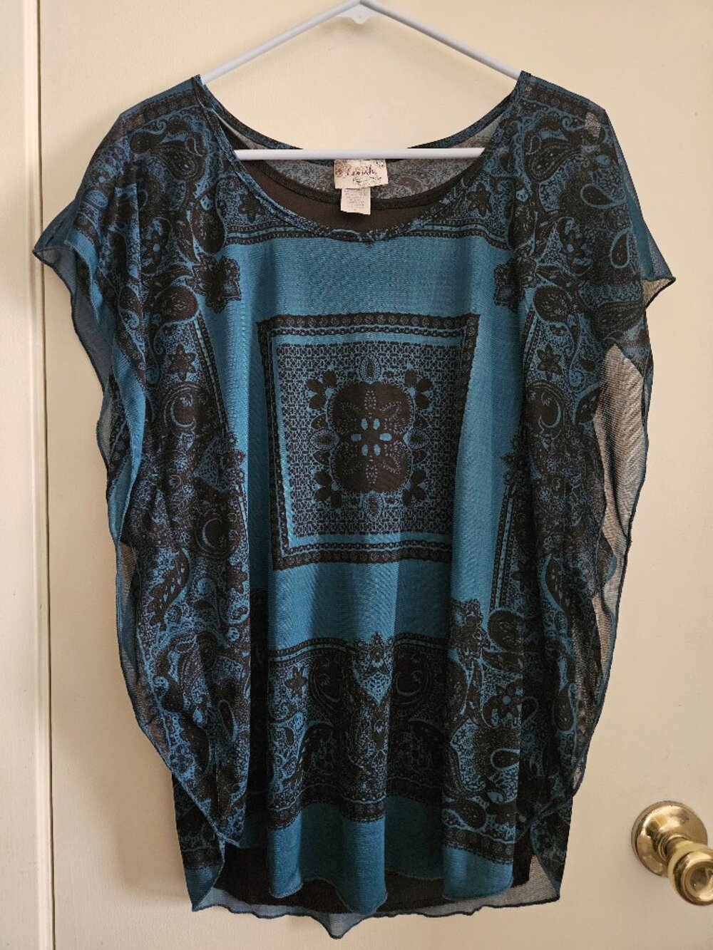 Lavish XL Teal Boho Mandela Flowy Sleeve Blouse Top